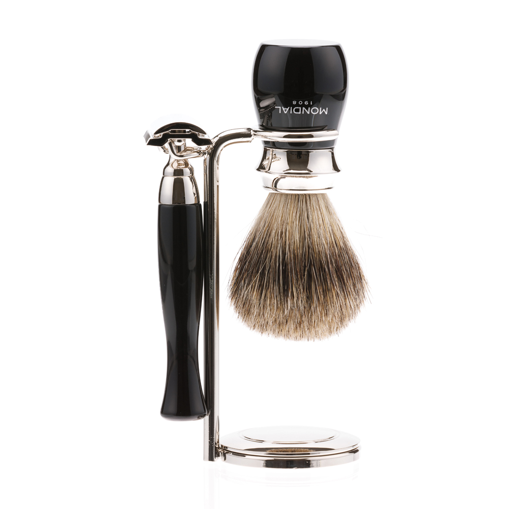 Бритвенный набор: классический Т-образный станок, помазок, подставка MONDIAL ST-335-NST