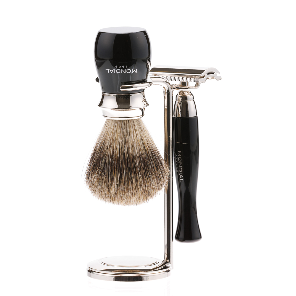 Бритвенный набор: классический Т-образный станок, помазок, подставка MONDIAL ST-335-NST